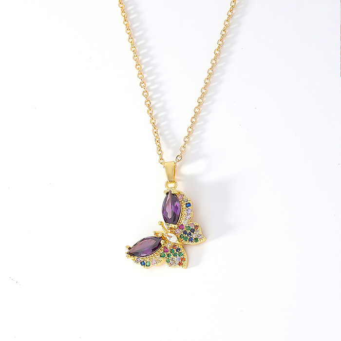 French Style Korean Style Butterfly Copper Zircon Pendant Necklace In Bulk