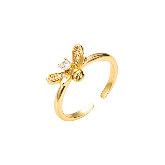 Anel de zircão microincrustado de cobre de abelha pequena dourada da moda