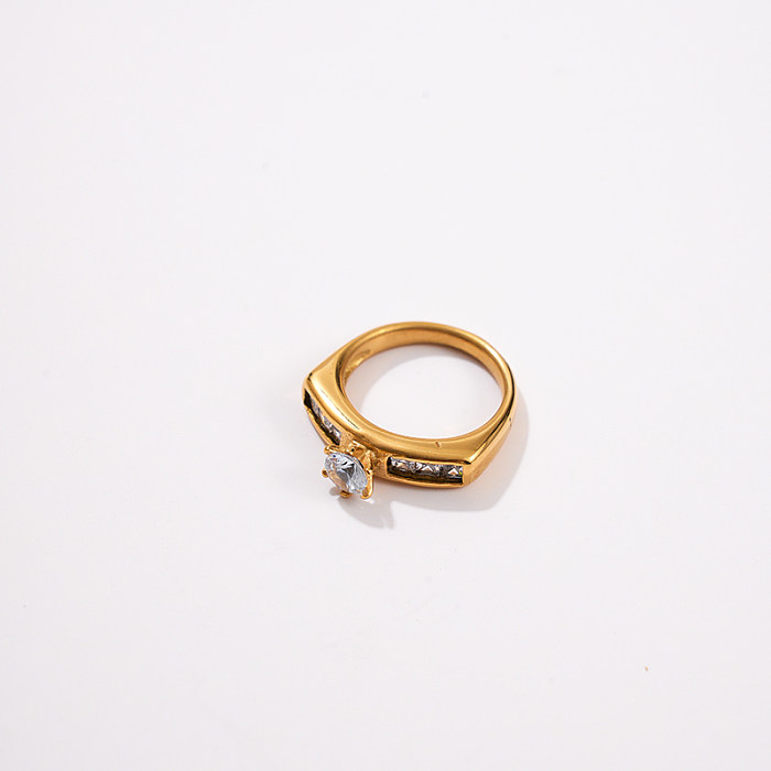Wholesale Casual Classic Style Rectangle Stainless Steel Plating Inlay Gold Plated Zircon Rings