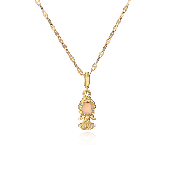 Cute Simple Style Commute Mermaid Copper Plating Inlay Zircon 18K Gold Plated Pendant Necklace