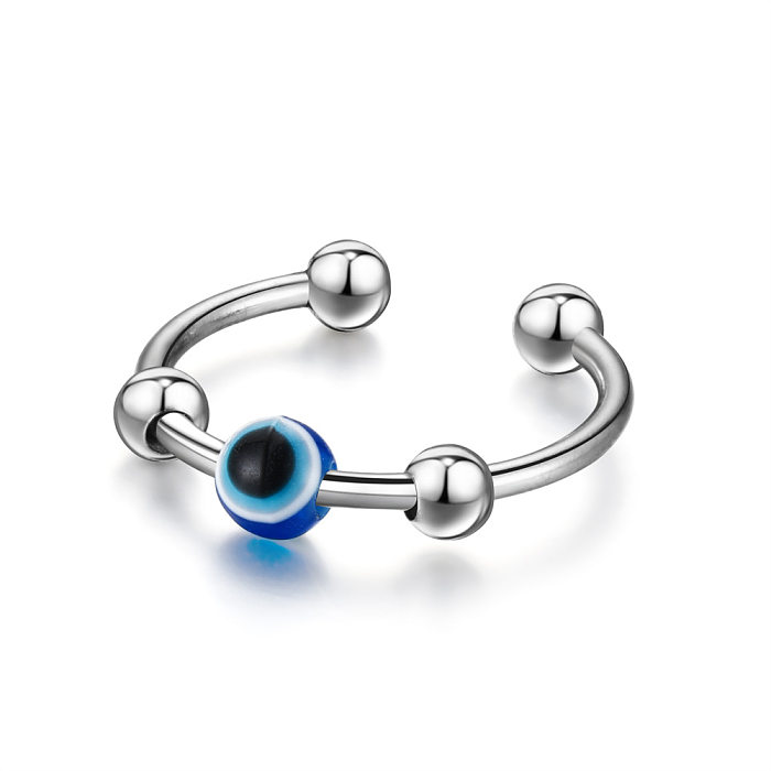 Fashion Creative Rotatable Decompression Anti-Anxiety Open Mouth Devil's Eye Blue Eyes Stainless Steel Ring