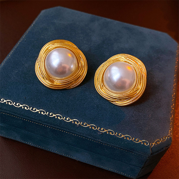 1 Paar Pendler-Ohrringe in Herzform mit Kupfer-Strasssteinen und Perlen-Tropfen