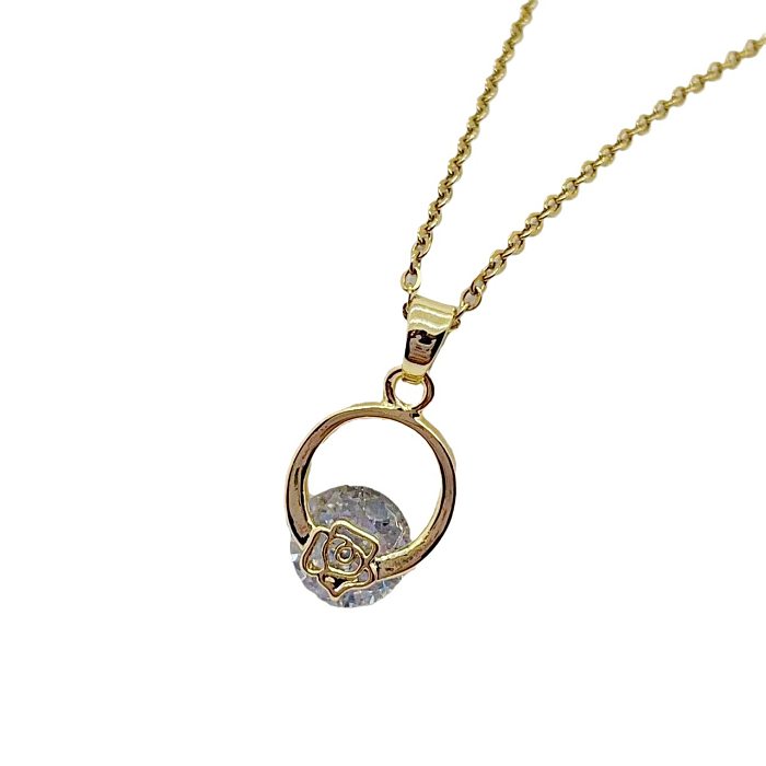 Simple Style Geometric Copper Plating Inlay Zircon 18K Gold Plated Pendant Necklace