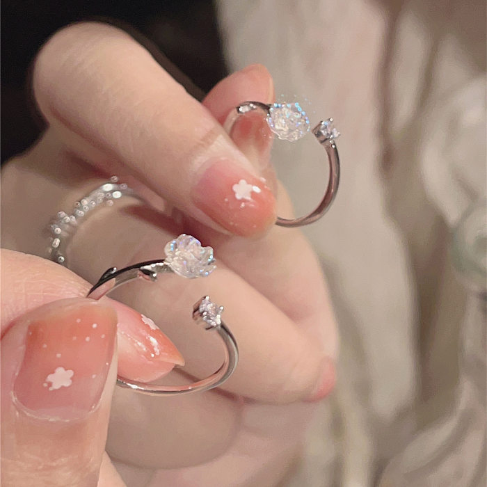INS Style Fairy Style Korean Style Flower Copper Plating Inlay Zircon Open Ring