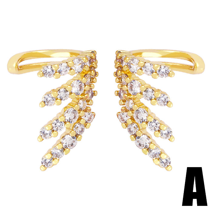 Pendientes de clip de oreja de alas de ángel con oreja de diamante de moda Pendientes de cobre simples en forma de C