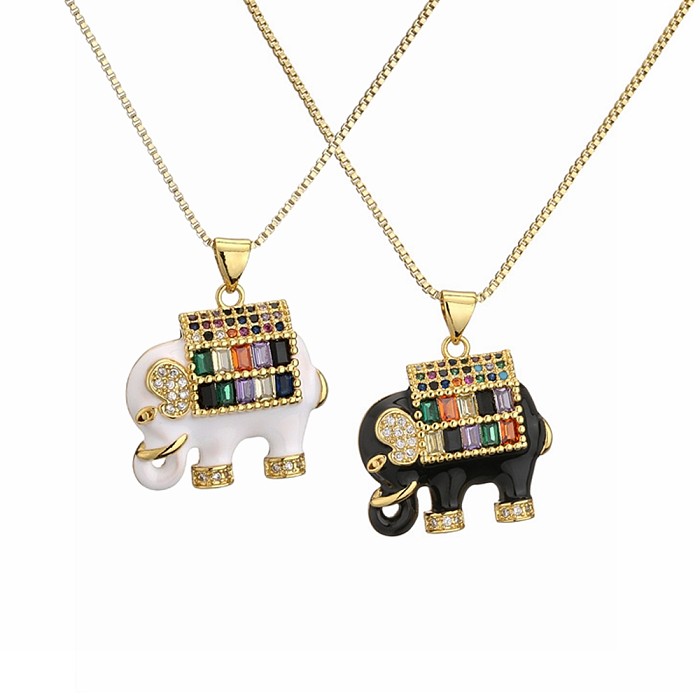 Fashion Elephant Copper Enamel Zircon Pendant Necklace 1 Piece