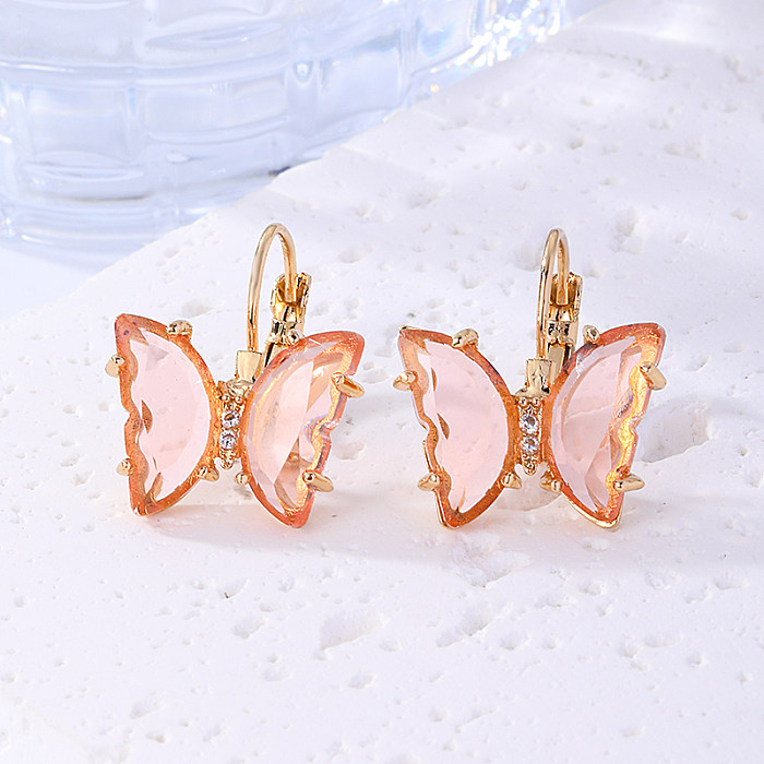 1 Pair Sweet Butterfly Plating Inlay Copper Zircon Gold Plated Earrings