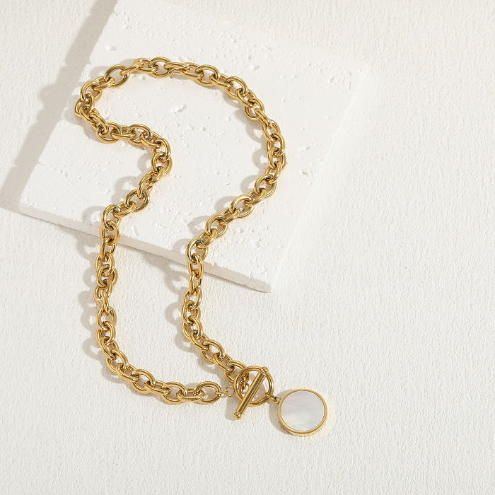 Elegante estilo simples redondo cobre alternado revestimento embutido colar banhado a ouro 14K