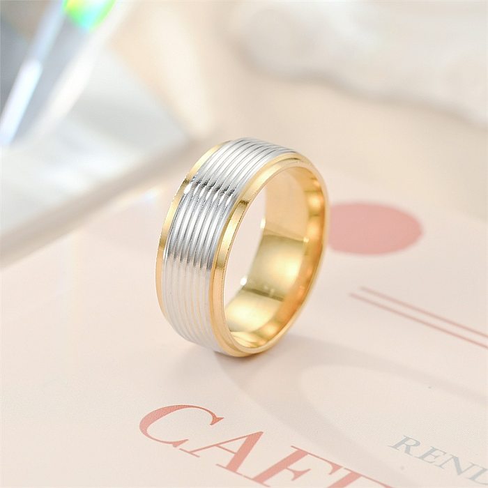 Retro Simple Style Stripe Titanium Steel Plating 18K Gold Plated Wide Band Rings