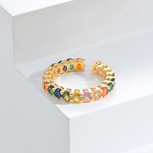 Modern Style Round Copper Irregular Plating Inlay Zircon Gold Plated Open Ring