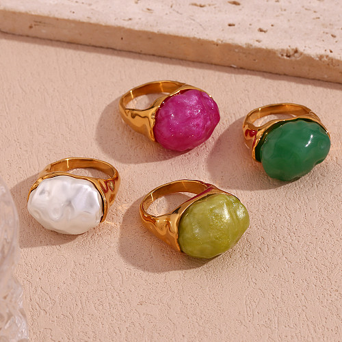Wholesale Vintage Style Simple Style Classic Style Geometric Stainless Steel Plating Inlay 18K Gold Plated Acrylic Rings