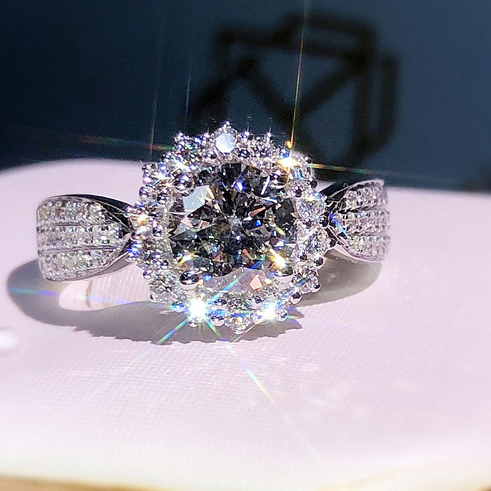 Exquisiter Gypsophila-Ring aus mikroverkrustetem Zirkon-Kupfer, modische Hochzeitsaccessoires für Damen