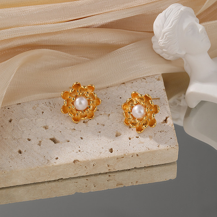 1 par de brincos de orelha banhados a ouro 14K banhados a ouro 18K com flor esmaltada estilo clássico