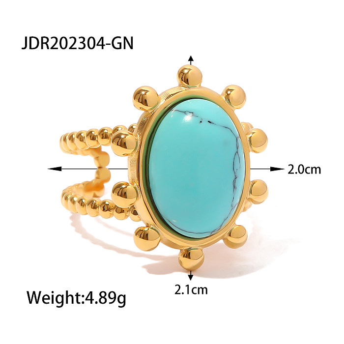 Simple Style Oval Stainless Steel Plating Gem Turquoise Open Ring 1 Piece