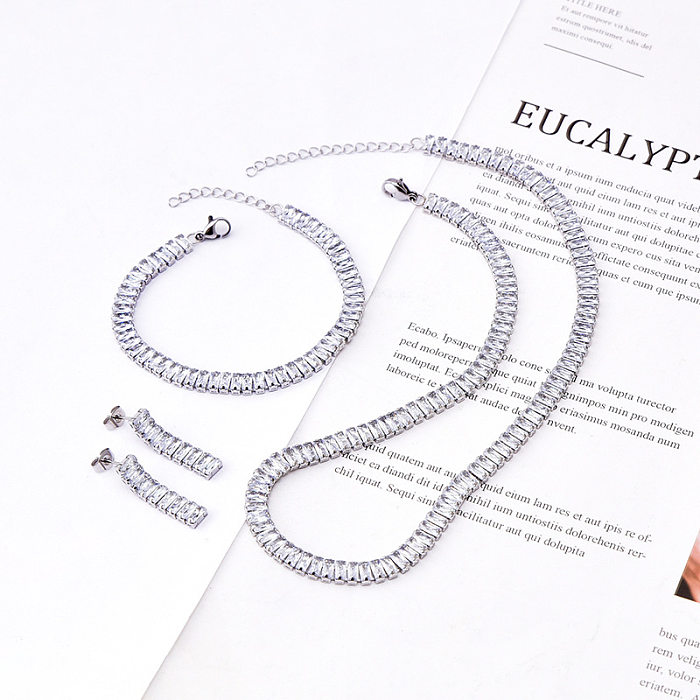 Wholesale Elegant Square Titanium Steel Zircon Jewelry Set