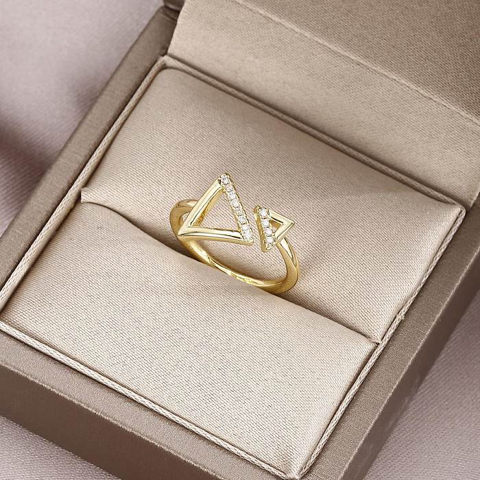 Classic Style Triangle Copper Inlay Artificial Gemstones Open Rings