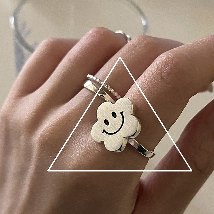 1 peça moda geométrica formato de coração anéis de cobre com rosto sorridente
