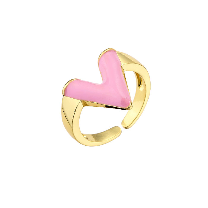 Fashion 18K Gold-plated V Letter Glossy Oil Drop Open Copper Ring