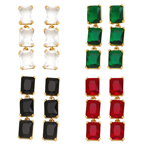 1 Pair Retro Simple Style Rectangle Plating Inlay Copper Zircon 18K Gold Plated Drop Earrings