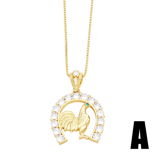 Modern Style Artistic Animal Copper 18K Gold Plated Zircon Pendant Necklace In Bulk