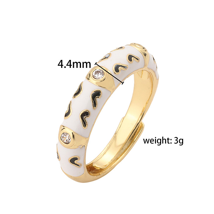 Elegante, farbenfrohe, herzförmige offene Ringe mit Kupfer-Email-Beschichtung, Inlay aus Zirkon und 18 Karat Gold