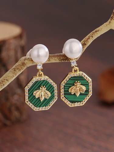 1 Pair IG Style Vintage Style Artistic Bee Plating Inlay Copper Artificial Pearls Zircon 18K Gold Plated Drop Earrings
