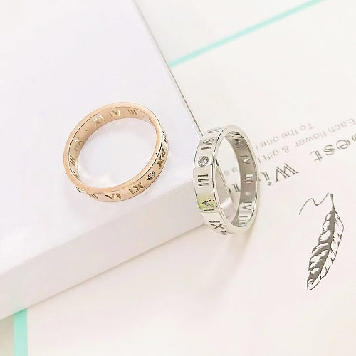 Roman Style Number Titanium Steel Polishing Plating Inlay Rhinestones 18K Gold Plated Rings