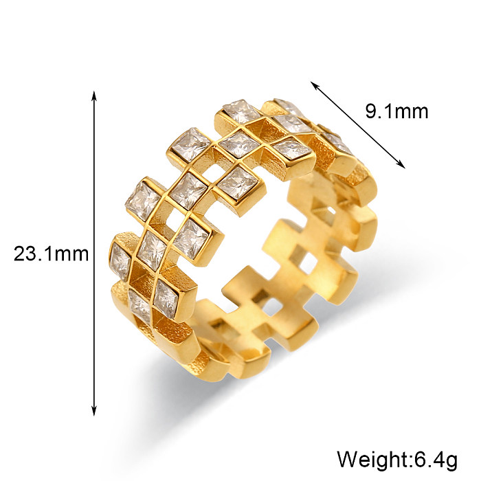 1 Piece Vintage Style Square Stainless Steel Plating Inlay Zircon Rings