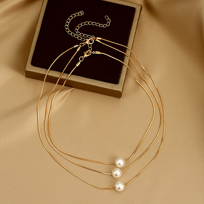 Colliers superposés en perles de cuivre rondes à la mode, 1 pièce