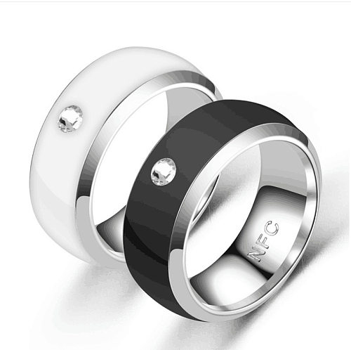 Jóias de anel de aço inoxidável com etiqueta inteligente para celular de moda por atacado