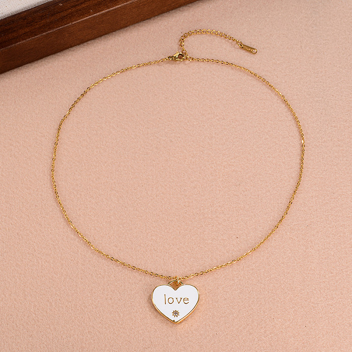 IG Style Cute Sweet Love Kupfer-Emaille-Überzug-Inlay-Zirkon-18-Karat-vergoldete Anhänger-Halskette