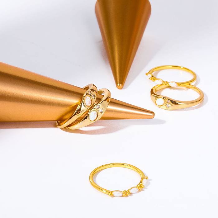 Anéis ovais do zircão da opala do embutimento do chapeamento de cobre do estilo simples