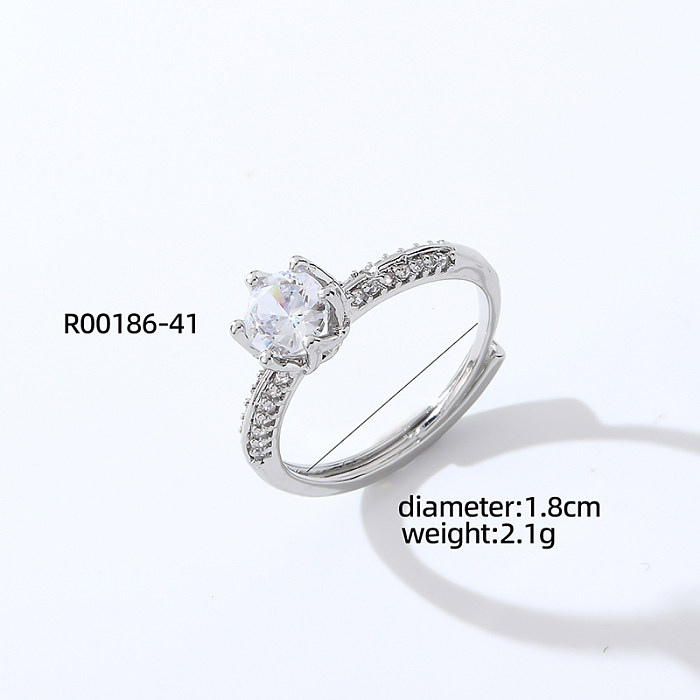 Simple Style Square Copper Plating Inlay Zircon White Gold Plated Open Rings