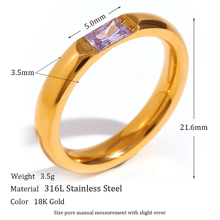 Fashion Rectangle Stainless Steel Plating Birthstone Zircon Rings