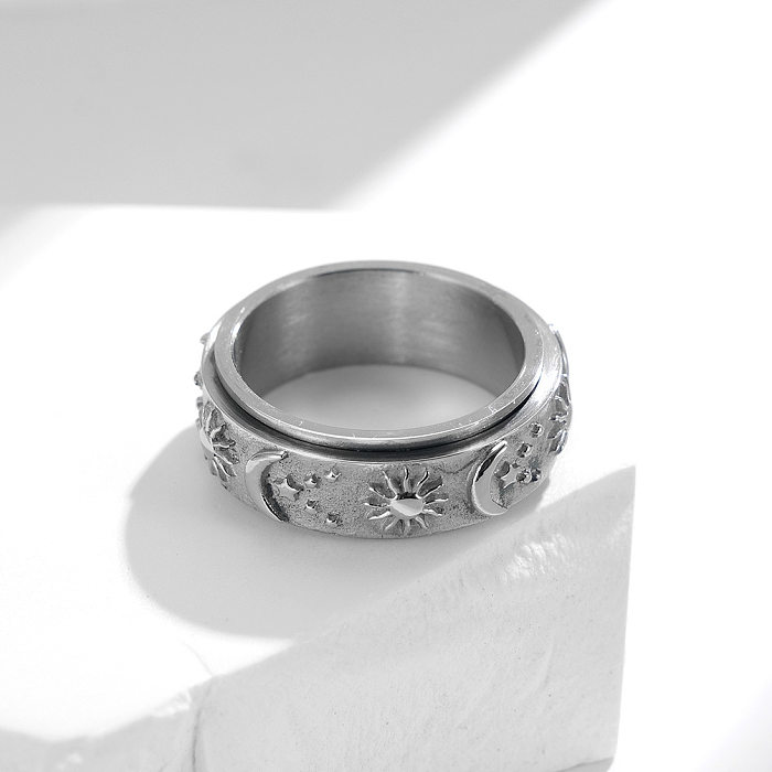 Fashion Sun Moon And Star Titanium Steel Rotatable Bohemian Ring