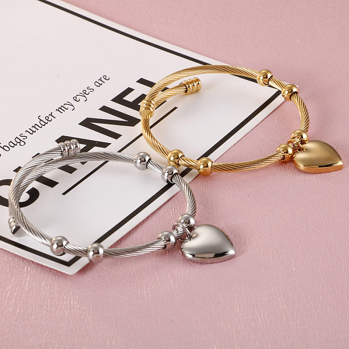 New Fashion Stainless Steel Heart-shaped Open Bracelet Two-piece Set Wholesale jewelry
