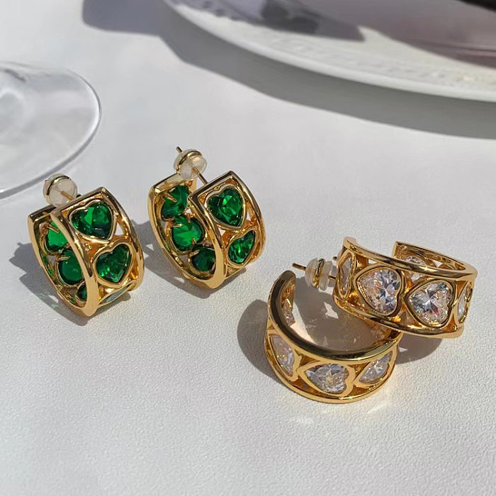 Fashion Heart Shape Copper Ear Studs Plating Inlay Zircon Copper Earrings