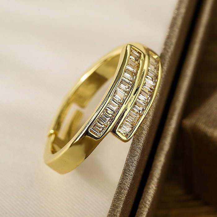 Estilo moderno estilo simples geométrico cor sólida chapeamento de cobre incrustação zircão anel aberto banhado a ouro 18K