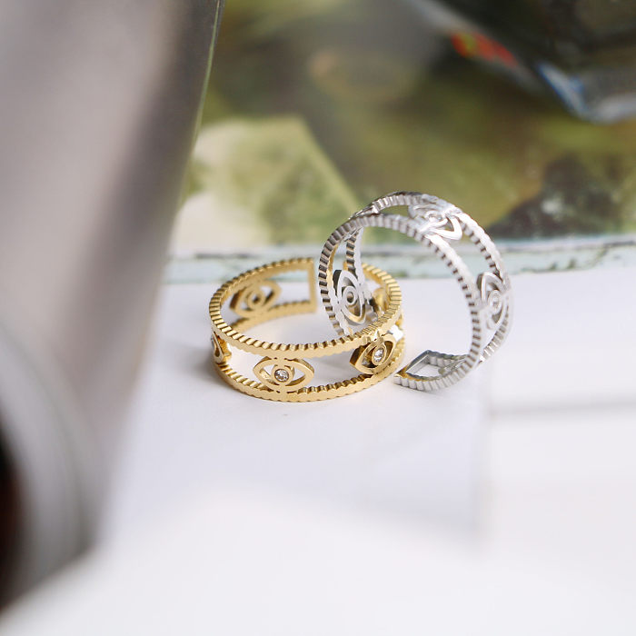 Großhandel Original Design Eye Titan Stahl vergoldet Strass Offener Ring