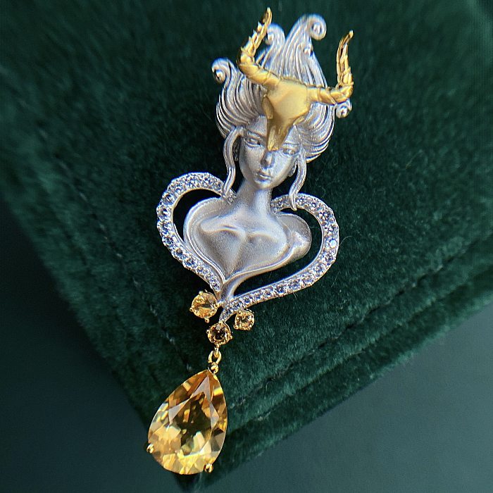 Retro Angel Copper Inlay Zircon Pendant Necklace 1 Piece