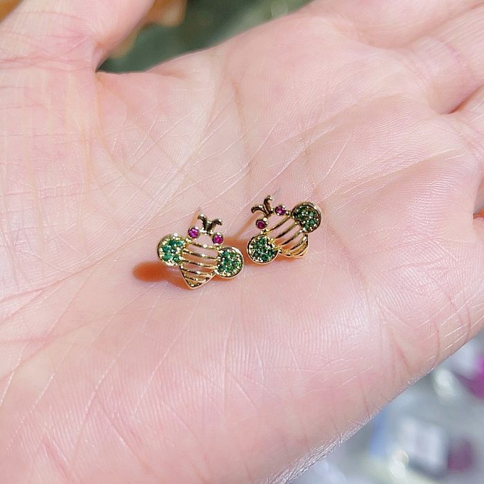 1 Pair Casual Bee Plating Inlay Copper Zircon 18K Gold Plated Ear Studs