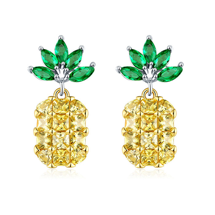 1 Pair Simple Style Pineapple Inlay Copper Zircon Ear Studs