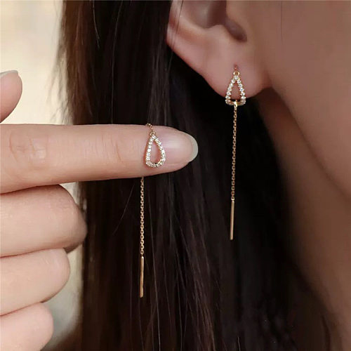 Boucles d'oreilles pendantes avec incrustation de gouttelettes d'eau de Style moderne, 1 paire de pierres précieuses artificielles en cuivre