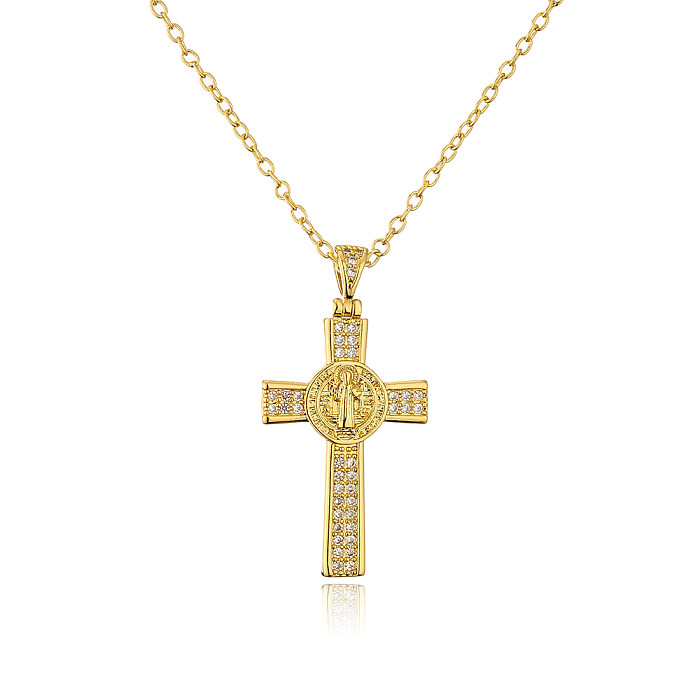 Fashion Copper 18K Gold Plating Zircon Cross Pendant Necklace