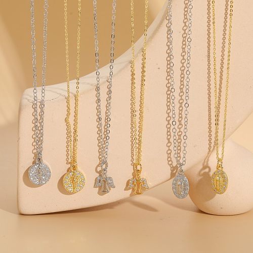 Elegant Classic Style Round Copper Plating Inlay Zircon 14K Gold Plated Necklace
