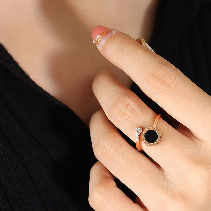 1 Piece Simple Style Round Titanium Steel Plating Inlay Acrylic Zircon Open Ring