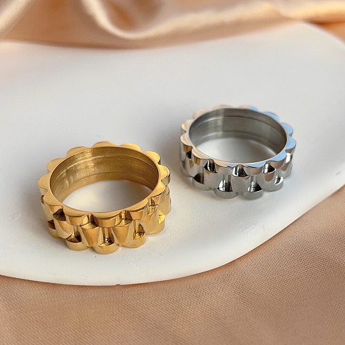 Anéis banhados a ouro 18K geométricos retrô casuais de aço inoxidável