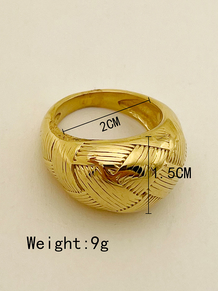 Retro Stripe Solid Color Stainless Steel Gold Plated Rings In Bulk