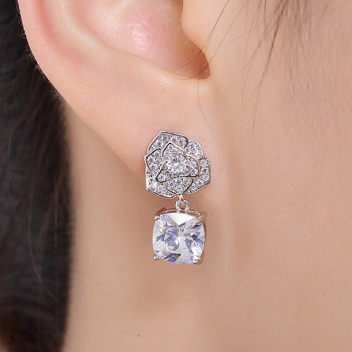 New Style Rose Flower Camellia Earrings Micro-inlaid Zircon Earrings