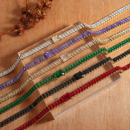Mode couleur unie titane acier placage incrustation Zircon Bracelets collier 1 pièce